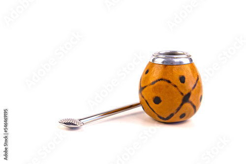 Pumpkin mate calabash with bombilla on a white background photo