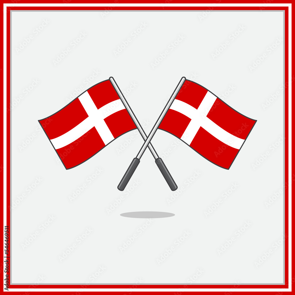 Flag of Denmark Cartoon Vector Illustration. Denmark Flag Flat Icon Outline