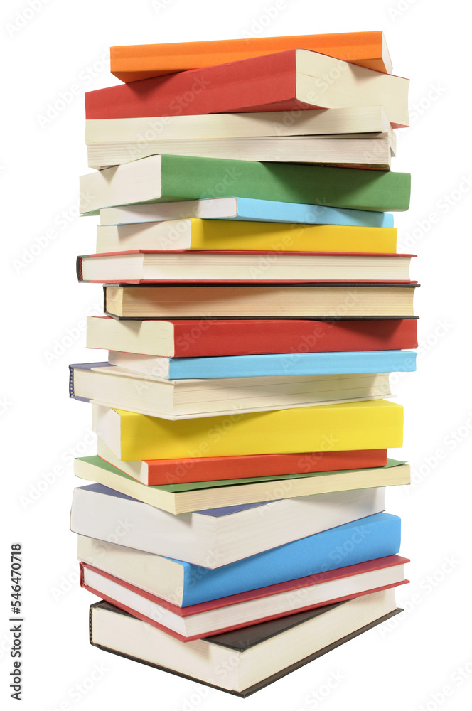 Tall pile of books lots various isolated transparent background photo PNG file - obrazy, fototapety, plakaty 
