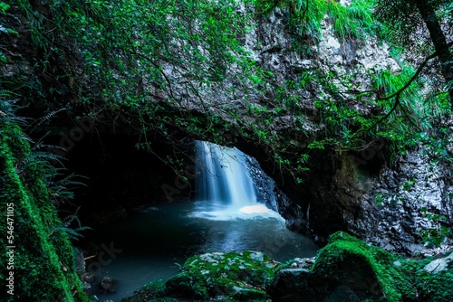 Scenic natural bridge circuit, arch in Springbrook national park  and stones covered in moss photo