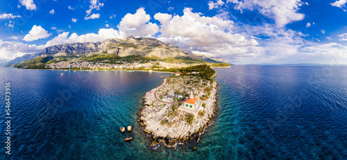 Fototapeta Naklejka Na Ścianę i Meble -  Aerial view of the city of Makarska in the summer, Croatia