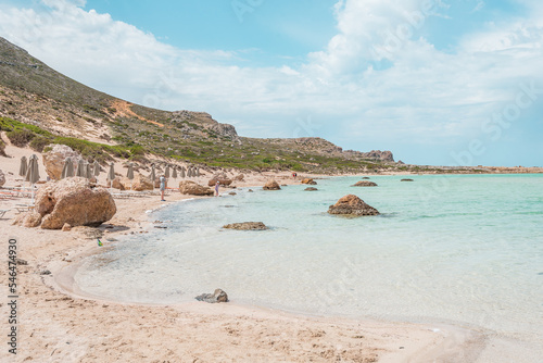 Obraz na płótnie Balos lagoon, crete island, greece: white sandy beach and turquoise blue water at the main tourist destination near chania w salonie