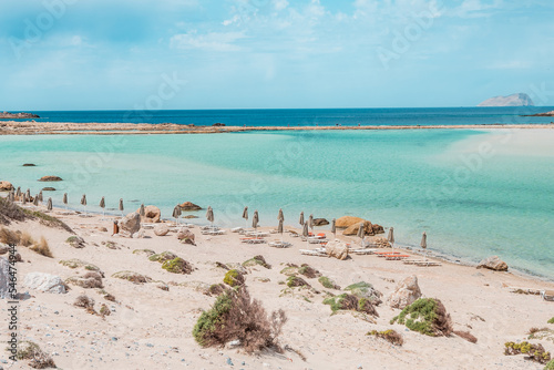 Obraz na płótnie Balos lagoon, crete island, greece: white sandy beach and turquoise blue water at the main tourist destination near chania w salonie