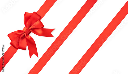 Red corner bow and ribbon isolated on white background