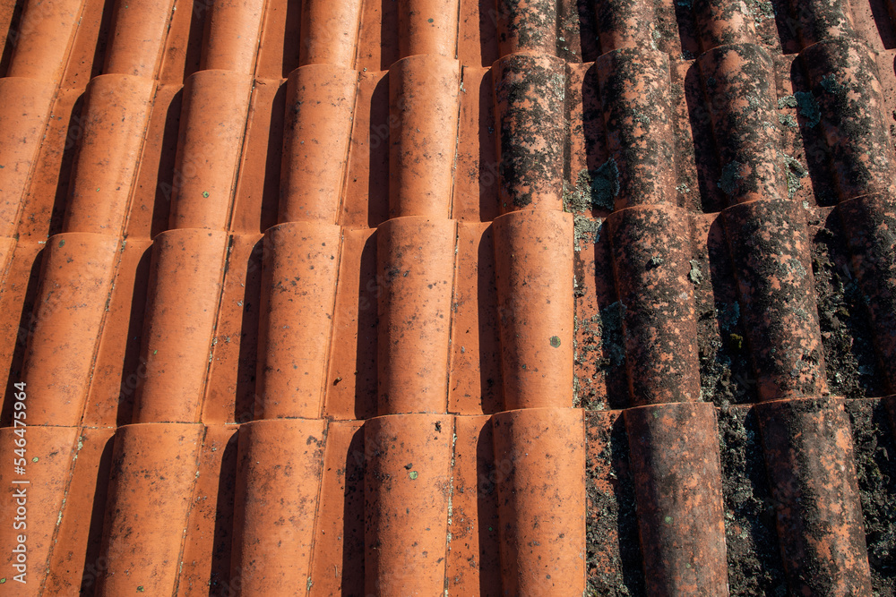 Comparison Roof tiles clean moss and lichen before and after high pressure water cleaner tile Comparison Roof tiles clean moss and lichen before and after high pressure water cleaner tile