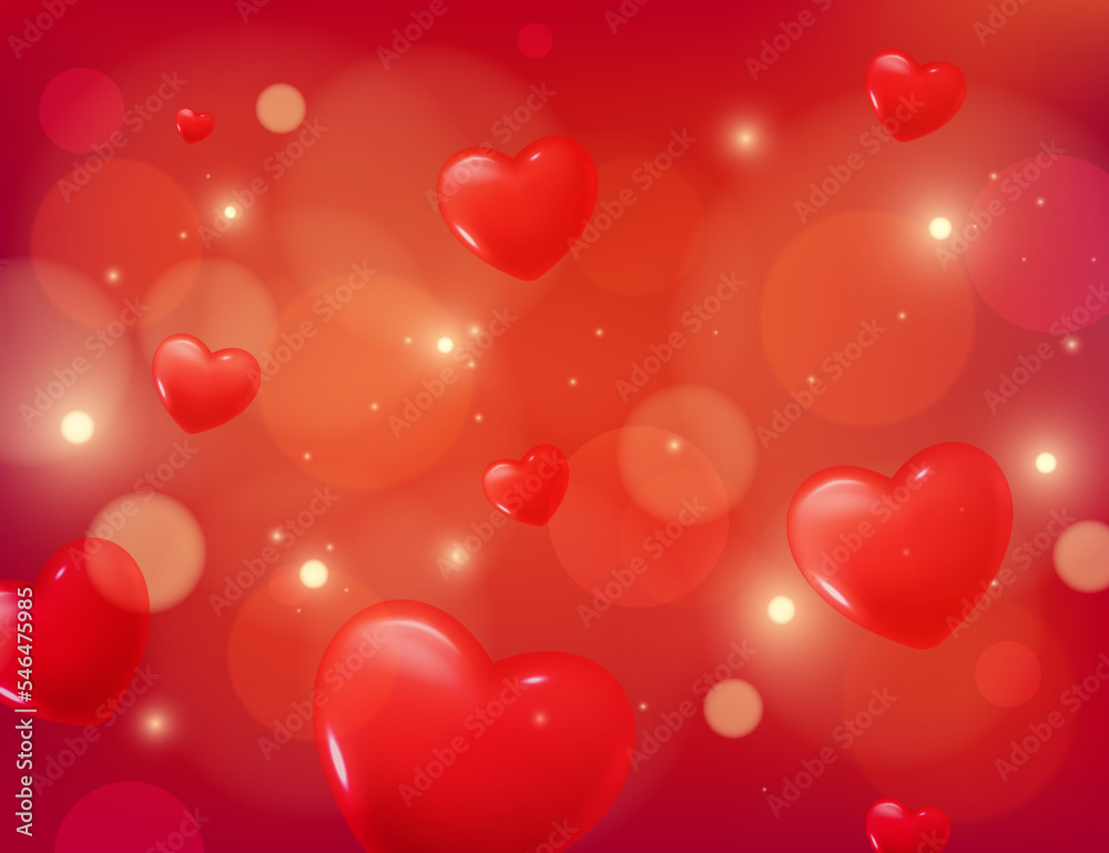 Bokeh background valentine. Abstract red glitter defocused blinking. Beautiful sparks shiny ornaments with special light. Soft blur light effect wallpaper. Vector illustration.