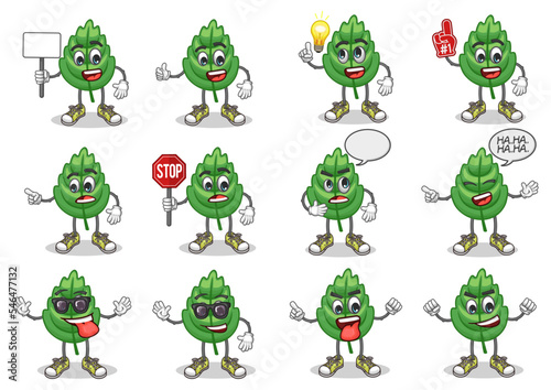 stock vector set of cute basil cartoon mascot with face expression on a white background