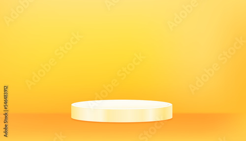3D background display cylinder podium on yellow wall background,Vector studio backdrop scene with circle stage stand for Chinese New yYar,Christmas,Mid Autumn,Summer for product