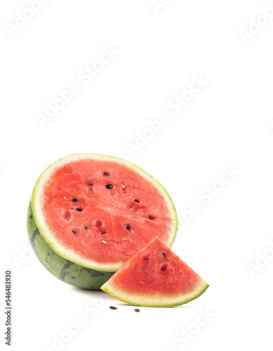 piece of watermelon on a white background. isolate with watermelon. copy space with watermelon. sliced ​​ripe juicy watermelon