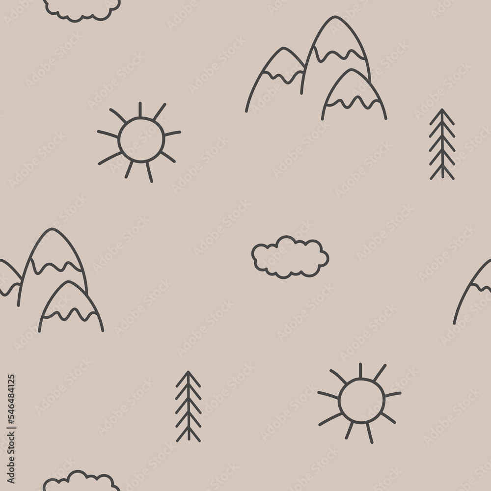 Obraz premium sun and clouds doodle pattern 