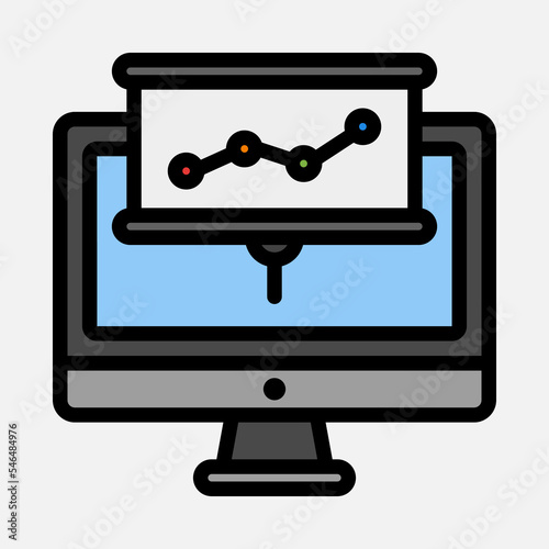 Presentation computer icon in filled line style, use for website mobile app presentation