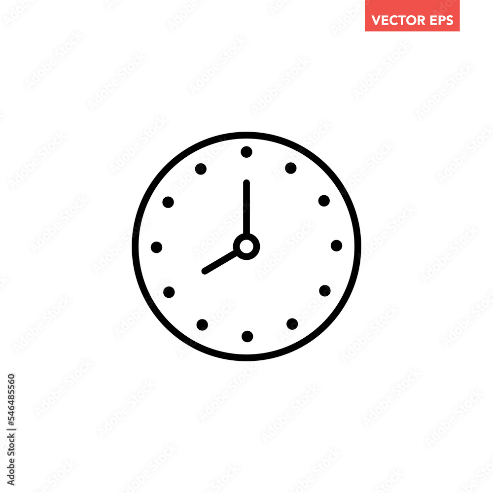 Black single round time clock line icon, simple face dial flat design ...