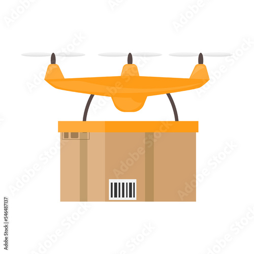 Mail drone with parcel box. Courier delivery element vector illustration. Cartoon delivering parcels, city map, transport, drone, fast delivery