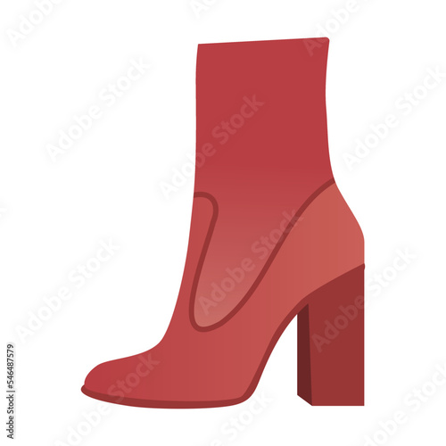 High red women boot. Cartoon vector illustration. Elegant and casual shoes, seasonal summer sandals, autumn boots, sneakers. Collection of flat shoes