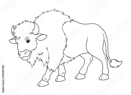 Bison Cartoon Animal Illustration BW