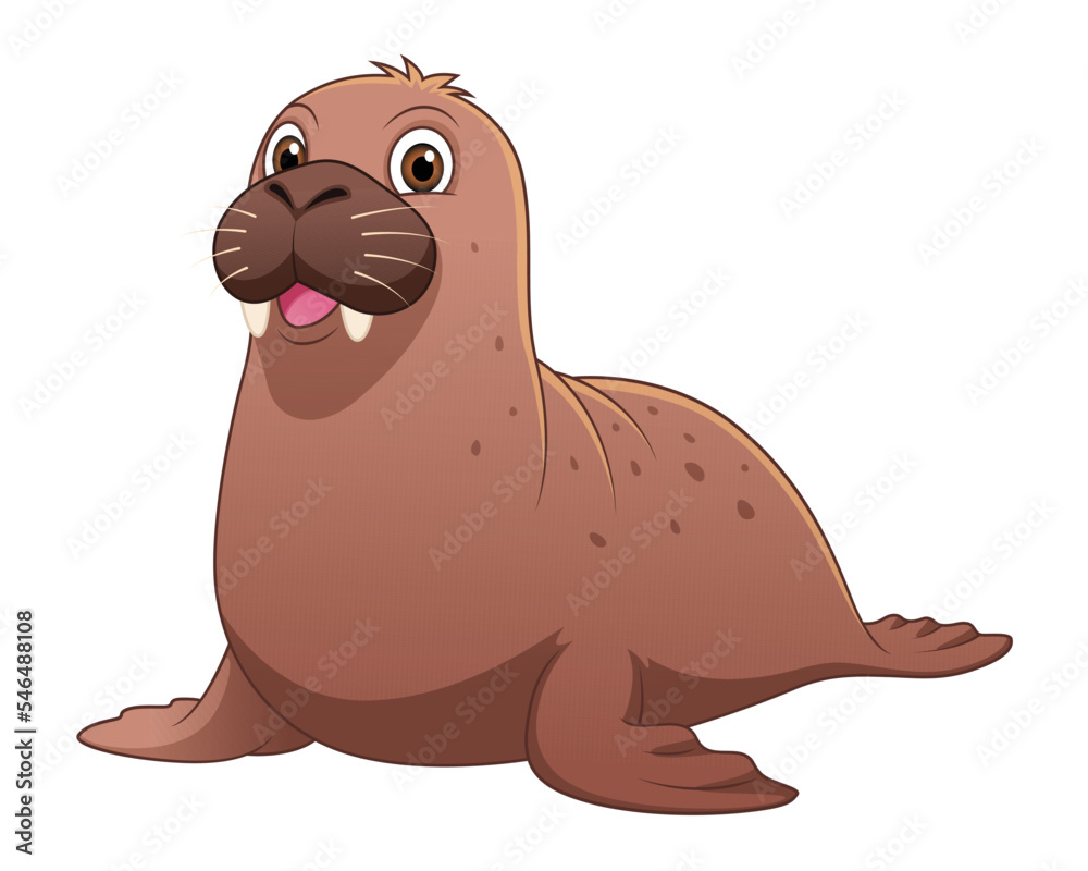 Obraz premium Little Walrus Cartoon Animal Illustration