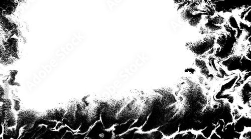 black paint spilled onto the canvas, creating an interesting abstract pattern on a transparent background, a pattern of lines, halftones, evoking different associations in your plan. fluid art