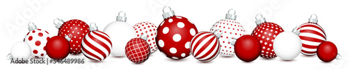 Banner Liegende Weihnachtskugeln Muster Dunkelrot Weiß Silber