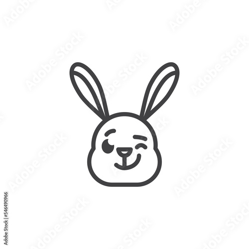 Rabbit winking face emoticon line icon