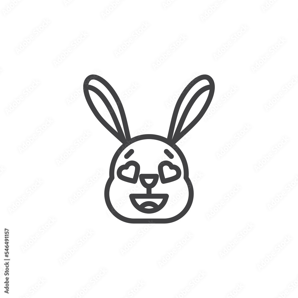 Rabbit face with heart eyes emoticon line icon