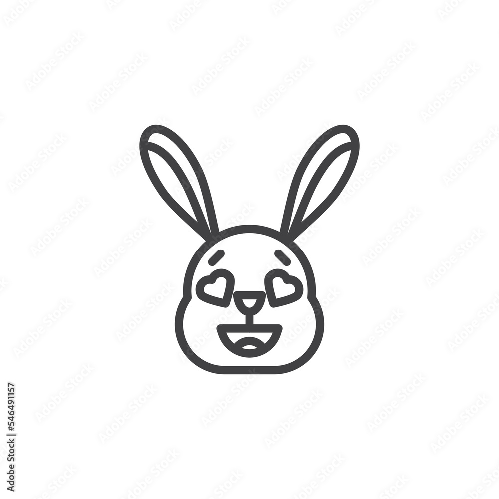 Obraz premium Rabbit face with heart eyes emoticon line icon