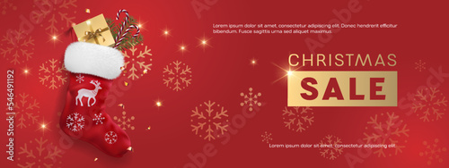 Happy new year and Christmas vector illustration. Sale banner