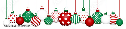 Banner Hängende Weihnachtskugeln Muster Dunkelrot Grün Weiß