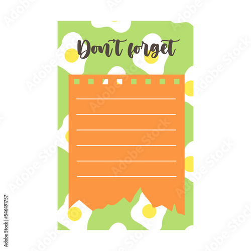 diary page with abstract pattern not to forget, cartoon vector illustration. Cute daily planers with colorful patterns for notes, organized week