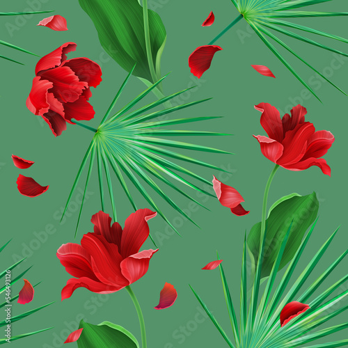 Background with palm leaf in botanical style. Stylish tropic print. Tropical leaf fashion pattern.. Modern exotic design for paper, cover, fabric, interior decor and other users... (ID: 546493126)