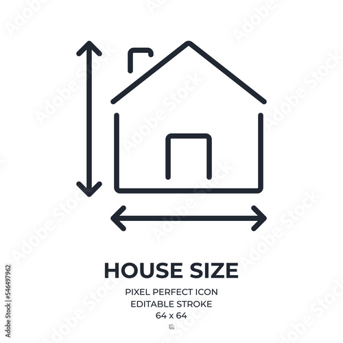 House size editable stroke outline icon isolated on white background flat vector illustration. Pixel perfect. 64 x 64.
