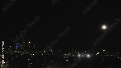 Full Moon in Chicago Night Sky photo