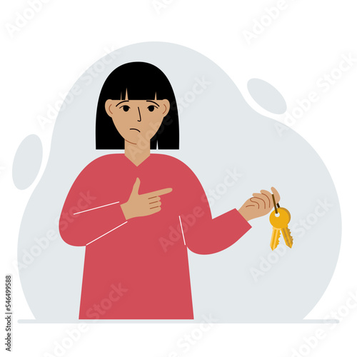 A woman holds a bunch of golden keys to open a locked door. Knowledge or the key to success.