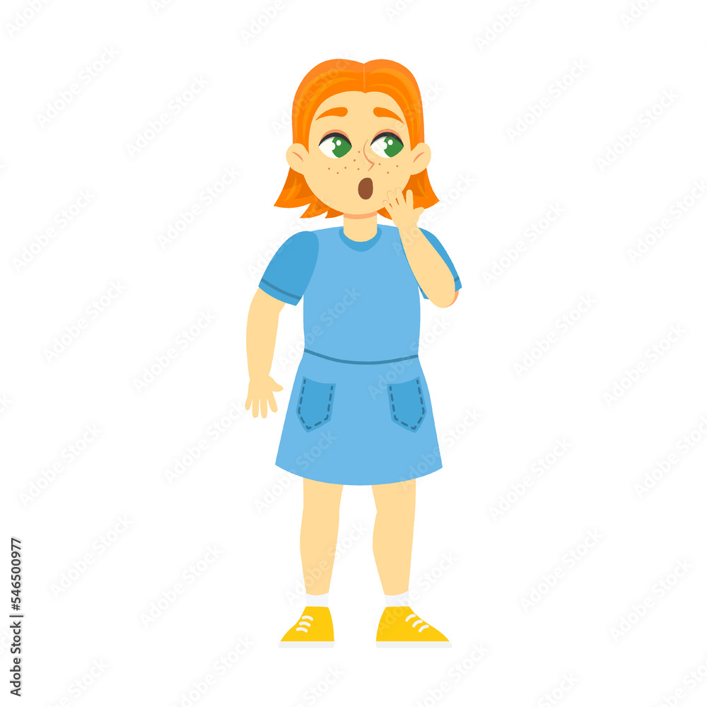 expression of frightened and puzzled girl vector illustration. Emotional cartoon character isolated on white background expression of frightened and puzzled girl vector illustration. Emotional cartoon character isolated on white background