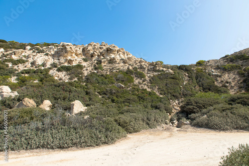 Sandy country road, 4x4 off-road trail to the peak of Attavyros mountain. Highest mountain on Rhodes island, Greece.trail. Dodecanese Greece. photo