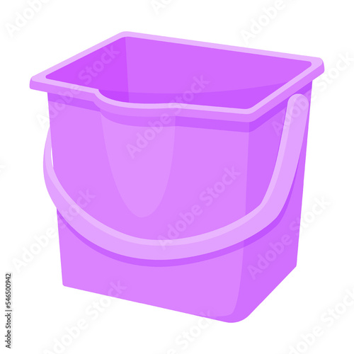 Plastic basin, barrel and bucket with convenient spout for draining water. Vector illustration of cute colorful washbowl. Cartoon different empty bowls