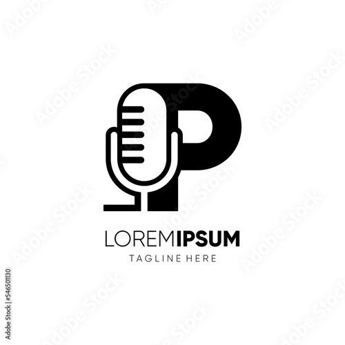 Letter P Microphone Podcast Logo Design Vector Icon Graphic Emblem Illustration Background Template