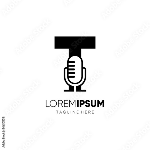 Letter T Microphone Podcast Logo Design Vector Icon Graphic Emblem Illustration Background Template