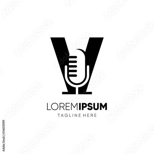 Letter V Microphone Podcast Logo Design Vector Icon Graphic Emblem Illustration Background Template