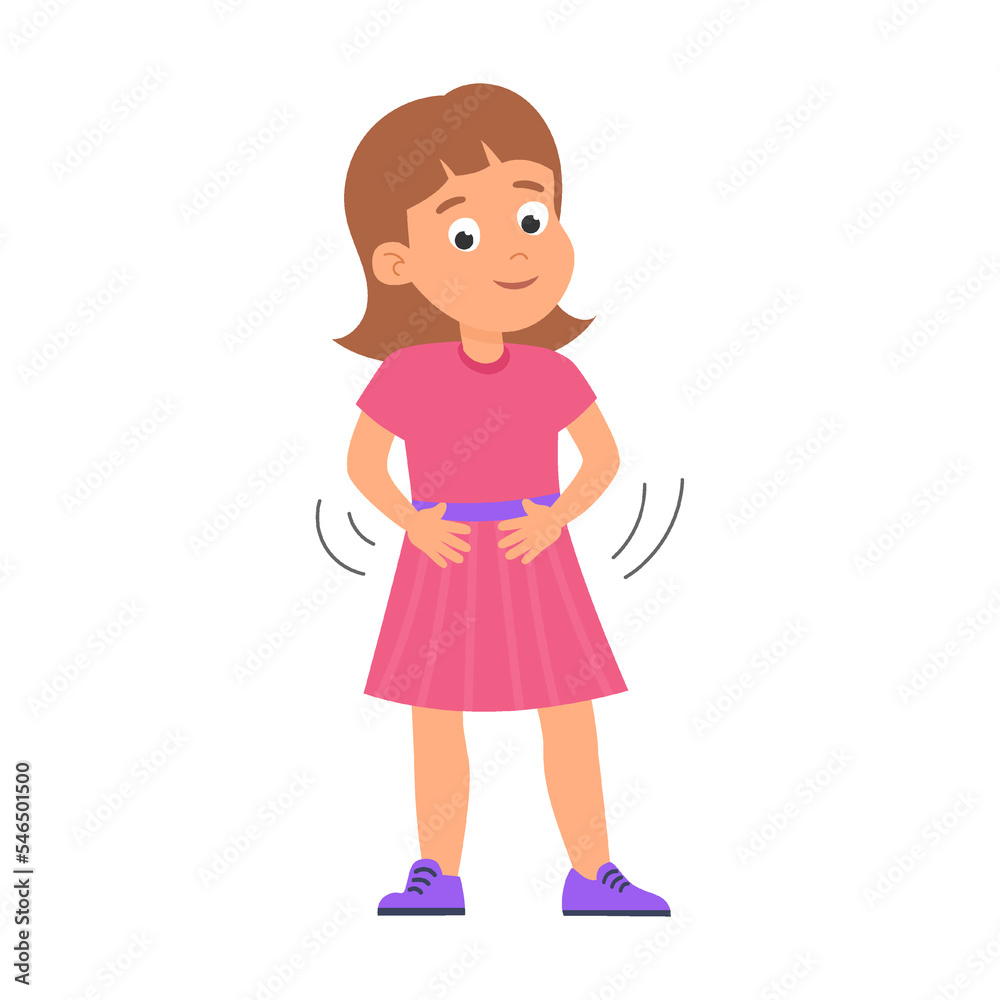 Kid points to the stomach and pointing to body part with hand. Vector illustration of preschool children on anatomy lesson Kid points to the stomach and pointing to body part with hand. Vector illustration of preschool children on anatomy lesson