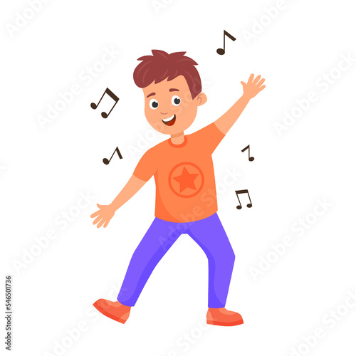 little boy cheerfully dances modern dance. Hobbie and activitie of kids. Vector illustrations of active boys. Cartoon children drawing