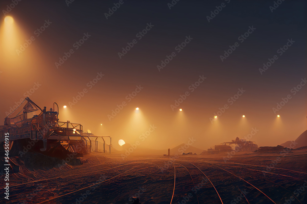 Fototapeta premium refinery at night, mining operation in the desert