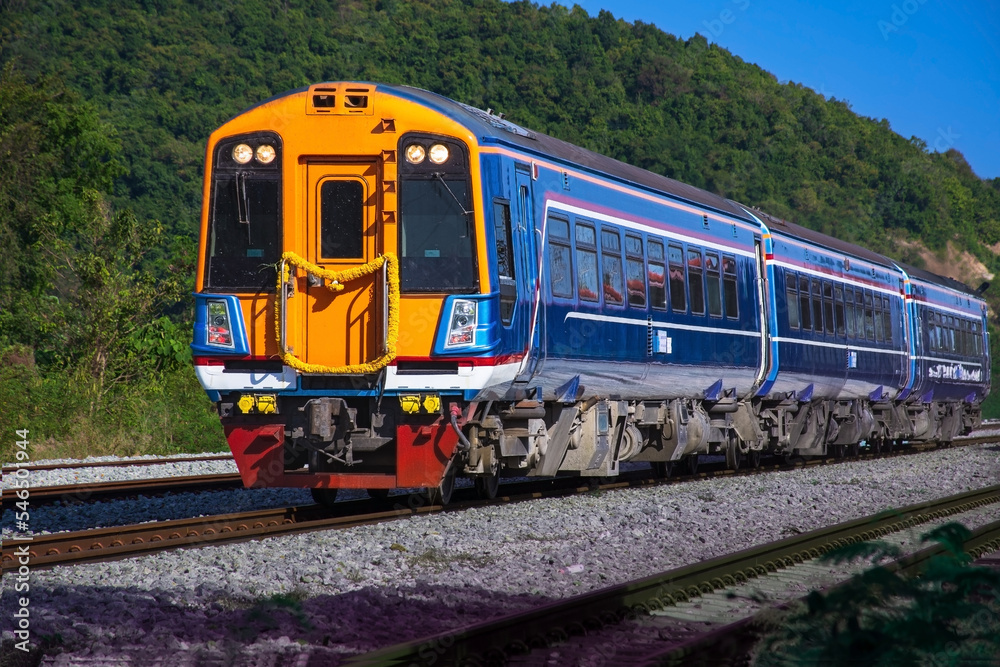 Diesel railcar on the railway. Diesel railcar on the railway.