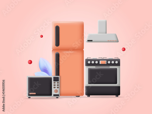 Kitchen room home appliance 3d vector household