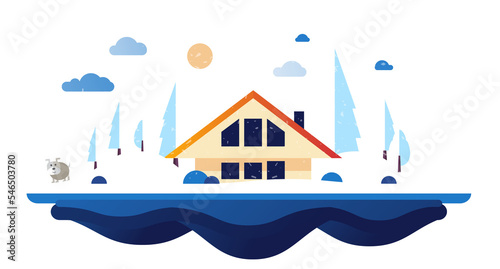 Town in winter flat design style illustration