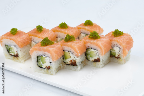 tasty sushi on the white background
