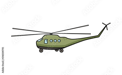 Military helicopter icon doodle vector. War transport, isolate on white.