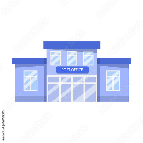 post office building. City, town hall cartoon vector illustration. Exterior of museum, hospital, police station, post office, government, bank, school, theatre, university