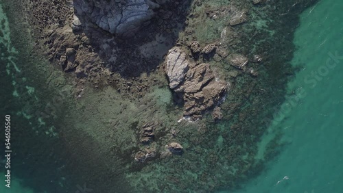 Overhead View Of The Passage Rocks Near Middle Island In Keppels, Great Barrier Reef, Capricorn Coast, QLD Australia. Aerial Shot photo