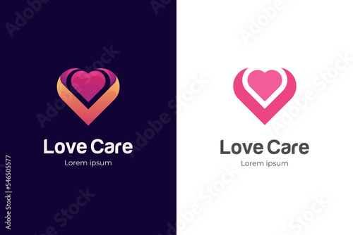 Heart vector logo symbol. Valentines day ribbon icon design. Abstract line medical health logo icon design