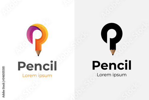 Modern creative Pencil logo with initial letter P logo icon design for education school logo element